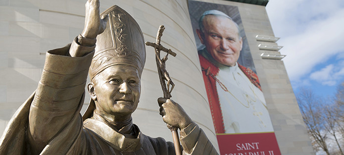 Chas Fagan's bronze statue of John Paul II outside the Shrine Washington DC